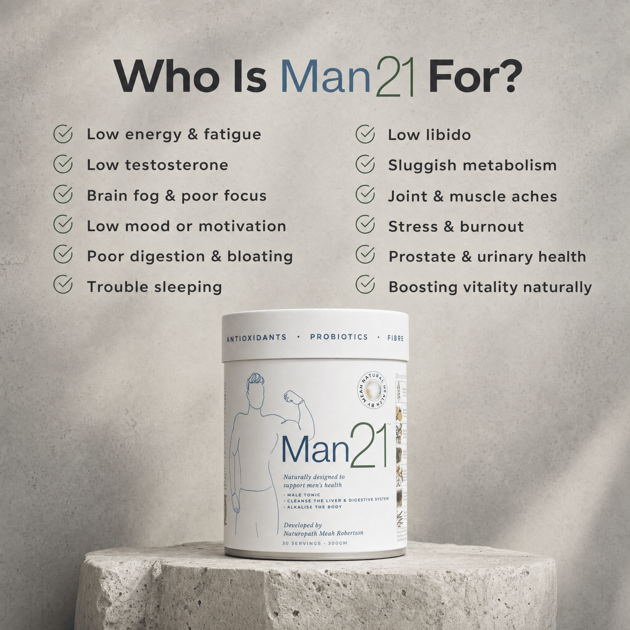 Man21 - 300g tub - 30 servings - Natural Health by Meah